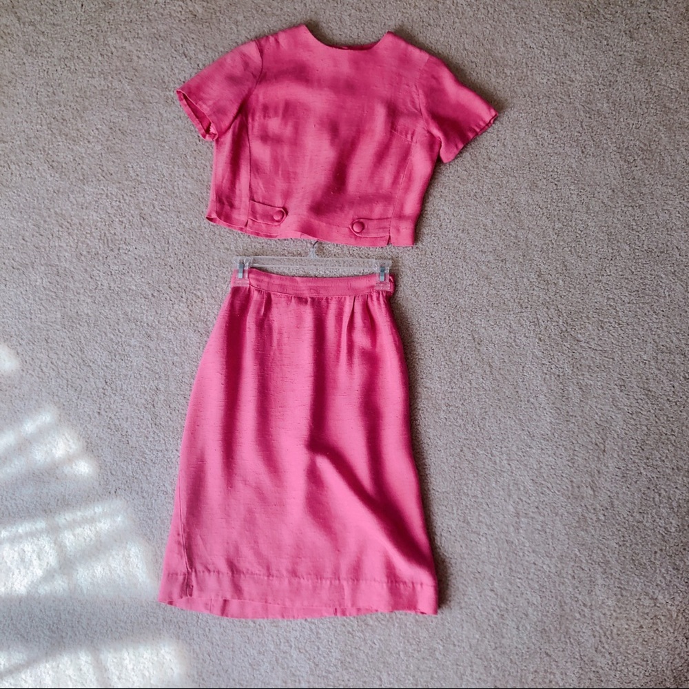 Vintage 2pc set Barbie pink crop top + skirt